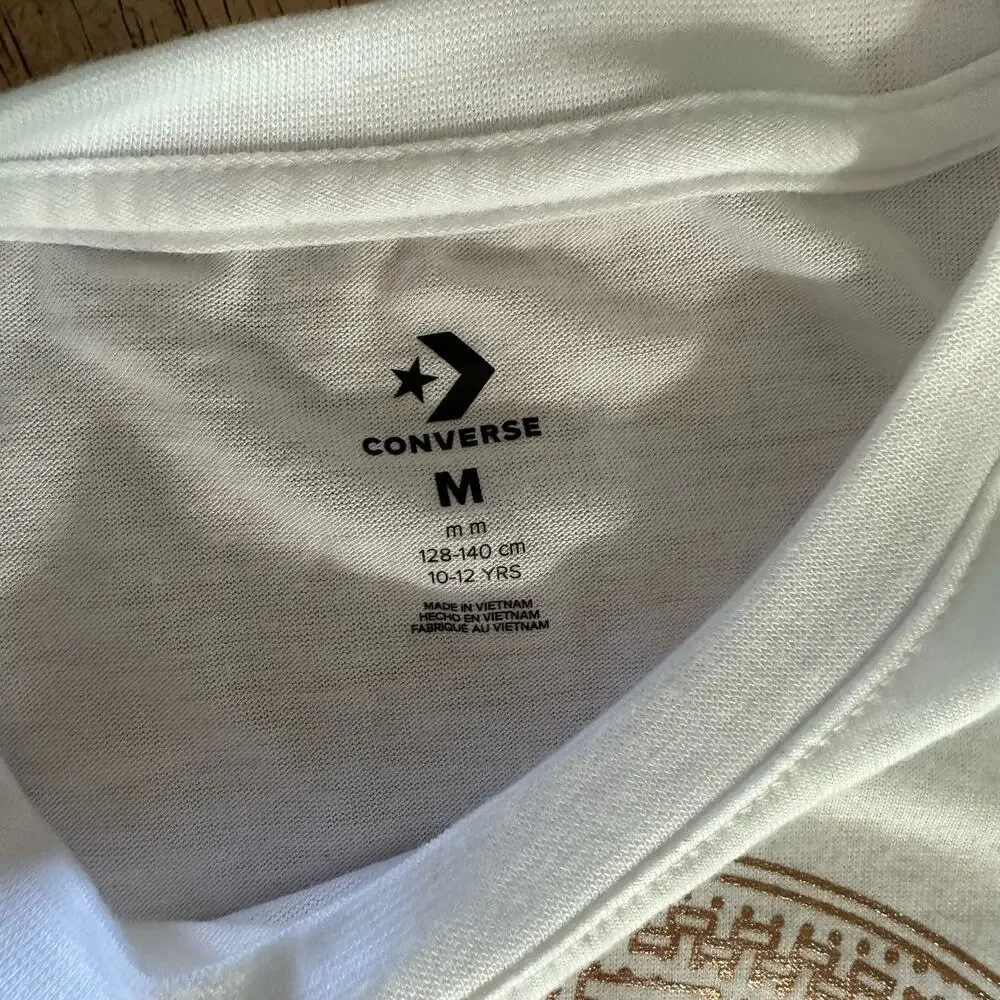 Converse All Star Metallic Logo Tie Front Top Girls M 10/12 White Long Sleeve